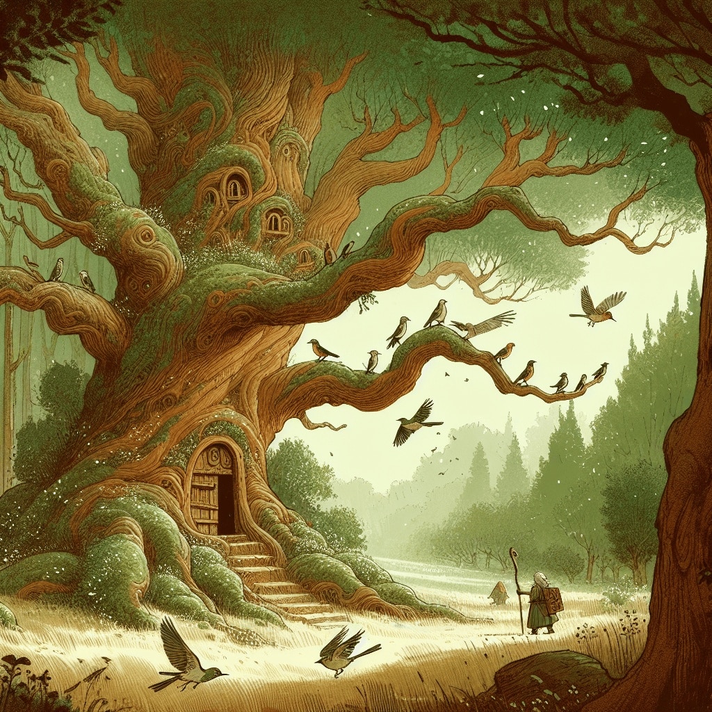 In einem friedlichen Wald steht ein alter, majestätischer Baum, der die Geschichten der Natur in seinen Ästen trägt. Tag für Tag fliegen neugierige Vögel herbei, um an seinen Zweigen nach Antworten auf ihre Fragen zu suchen. Doch der Baum hütet seine Geheimnisse und offenbart nur den Mutigsten die Weisheiten des Lebens. Wird ein Vogel entdecken, was der Baum wirklich weiß? Ein Abenteuer beginnt…