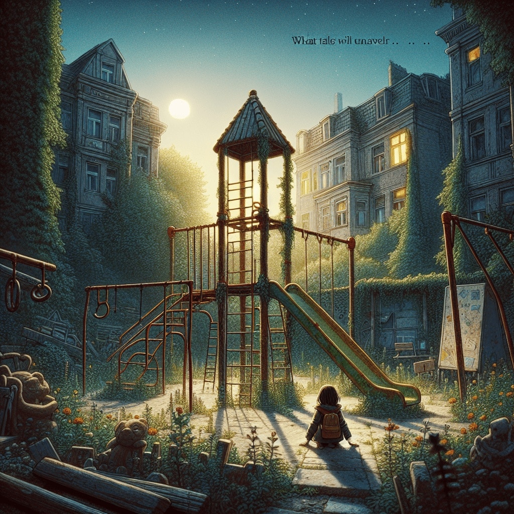In einer vergessenen Ecke der Stadt liegt ein einst fröhlicher Spielplatz, von der Zeit übersehen und von Unkraut überwuchert. Als die kleine Leni auf Entdeckungstour geht, findet sie nicht nur alte, verrostete Spielgeräte, sondern auch verborgene Geheimnisse und Erinnerungen aus einer längst vergangenen Zeit. Welche Geschichten werden sich offenbaren, während sie diesen Ort der Kindheit neu erweckt? Ein Abenteuer über Freundschaft, Verlust und die Magie der Erinnerungen.